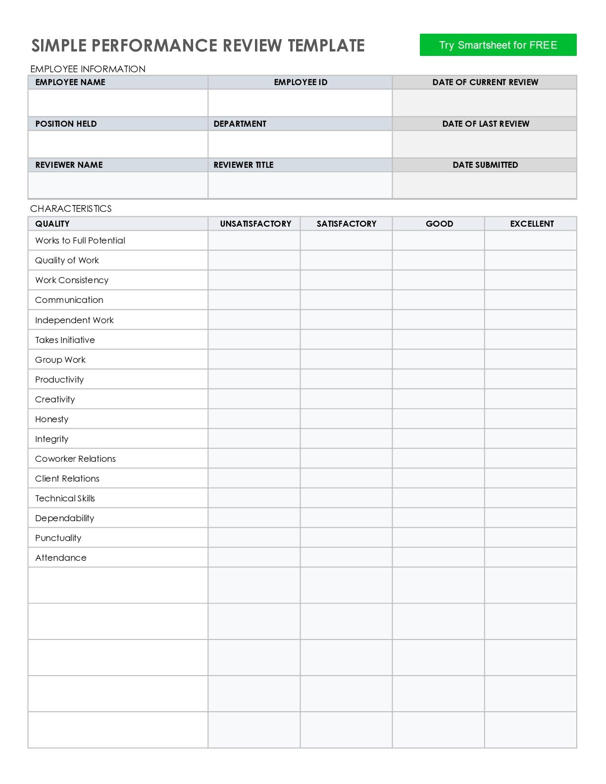 Employee Performance Review Template