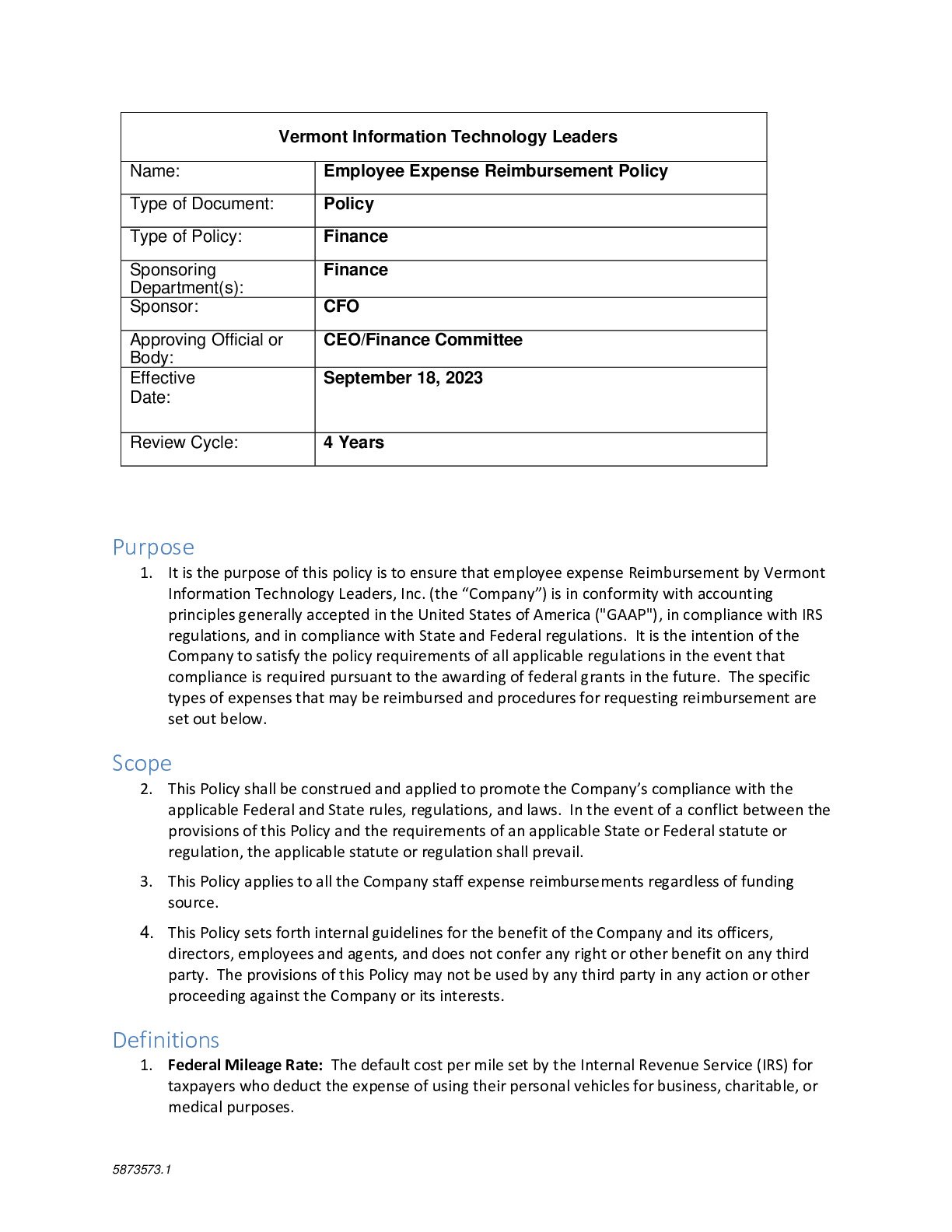 Expense Reimbursement Policy